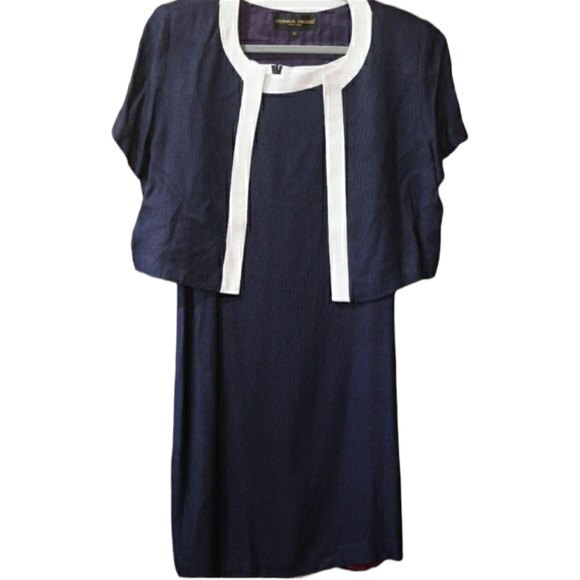 Vintage Donna Ricco Navy Blue White Trim Dress and Jacket Matching Set 12 - Picture 1 of 9